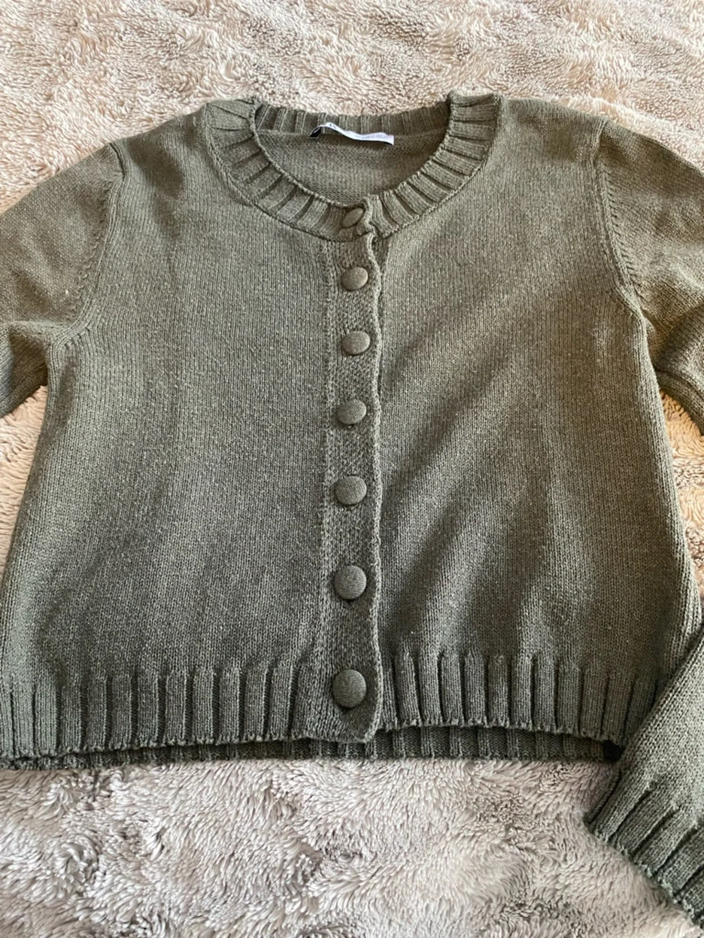Zara Olive Button-Covered Knit Cardigan - Picture 3 of 5